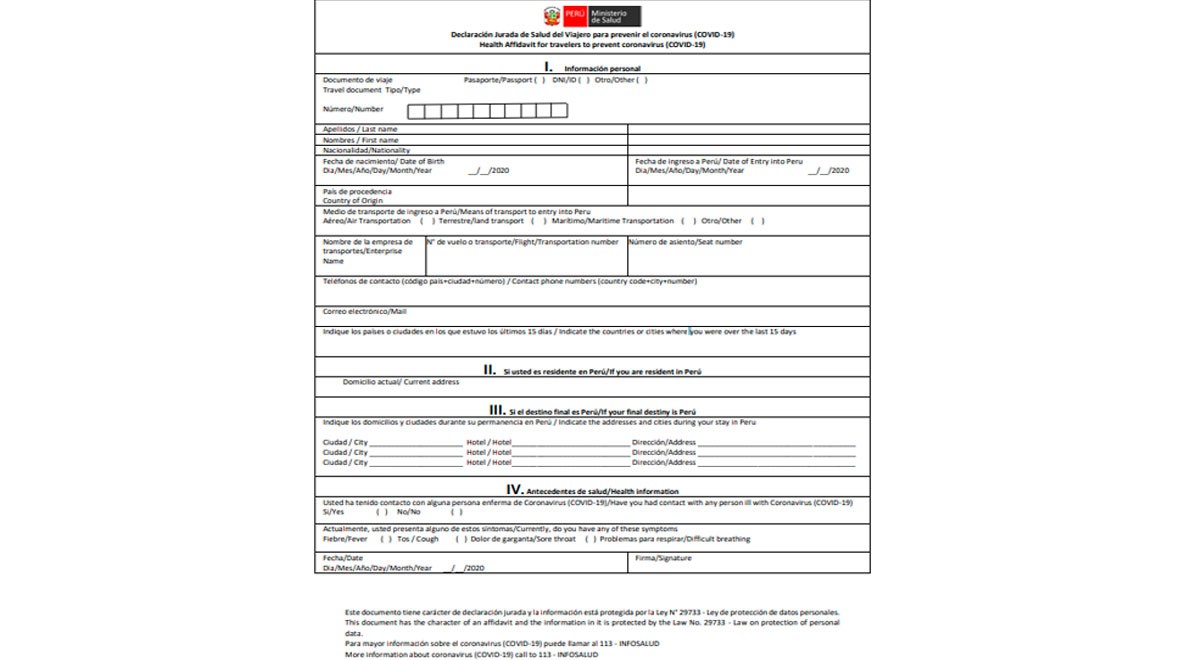 Declaración Jurada de Salud del Viajero   