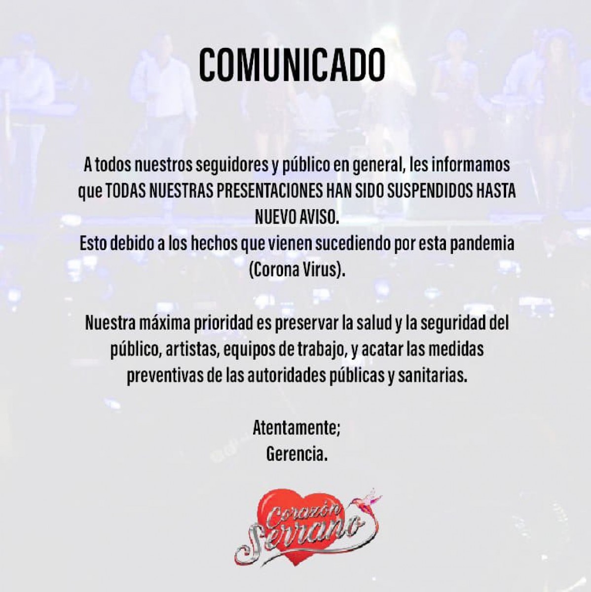 Comunicado de Corazón Serrano.   
