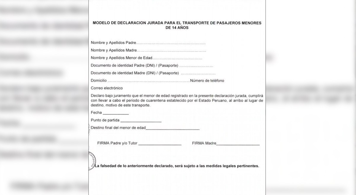 Declaración jurada para niños menores de 14 años.   