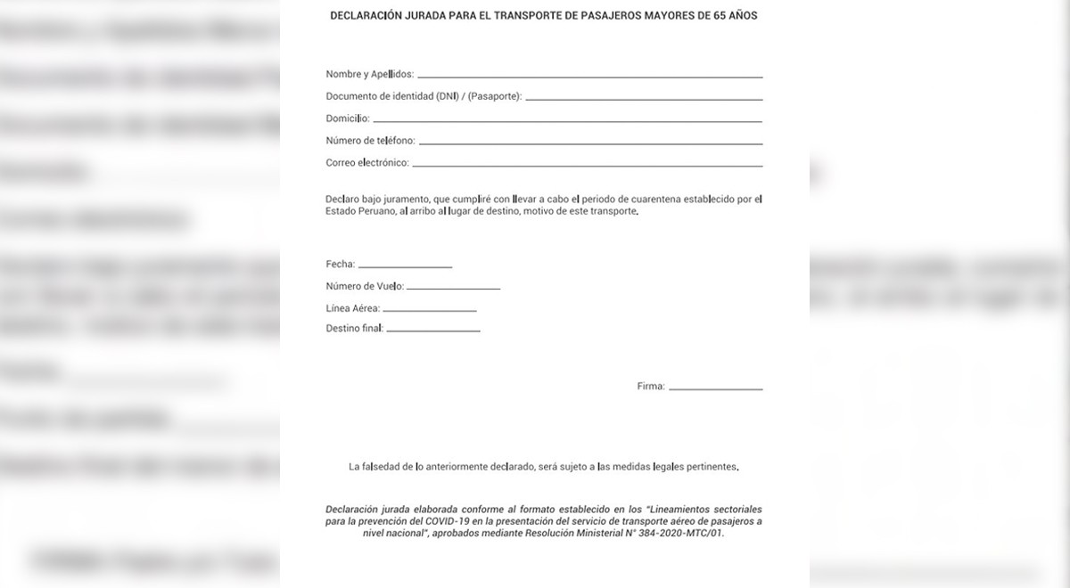  Declaración jurada para mayores de 65 años.    