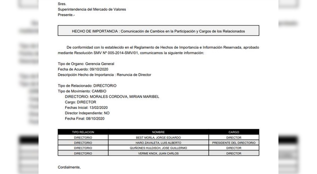 Mirian Morales renunció el jueves 8 de octubre. Mirian Morales renunció el jueves 8 de octubre.
