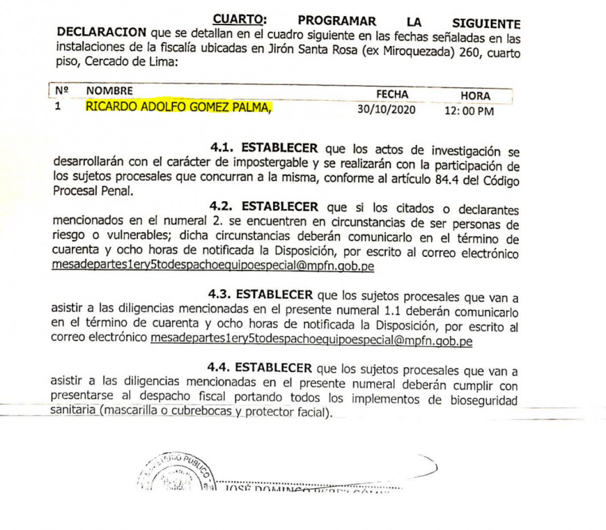 Documento del Ministerio Público   