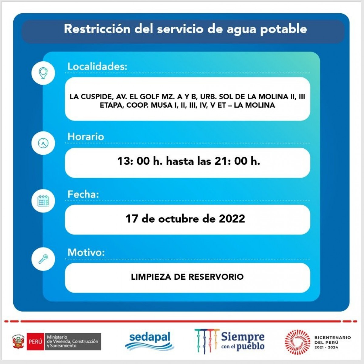 Corte de agua en La Molina