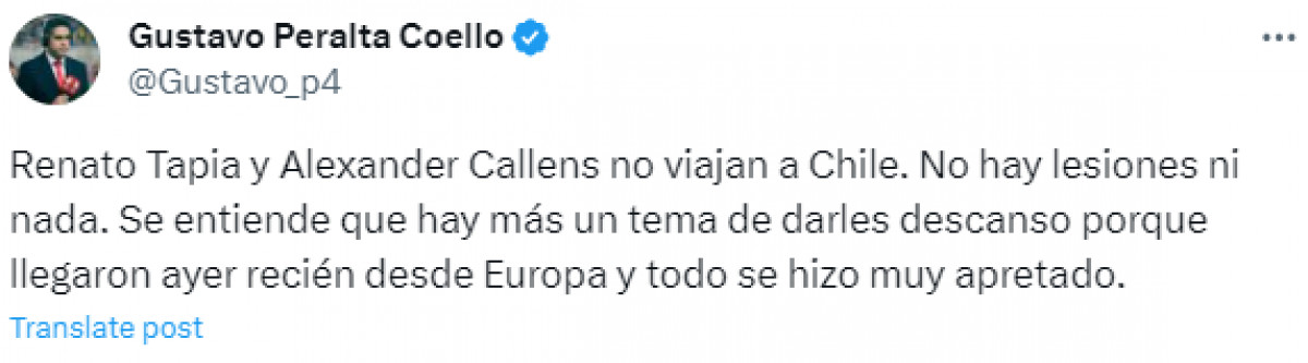Bajas de Perú ante Chile