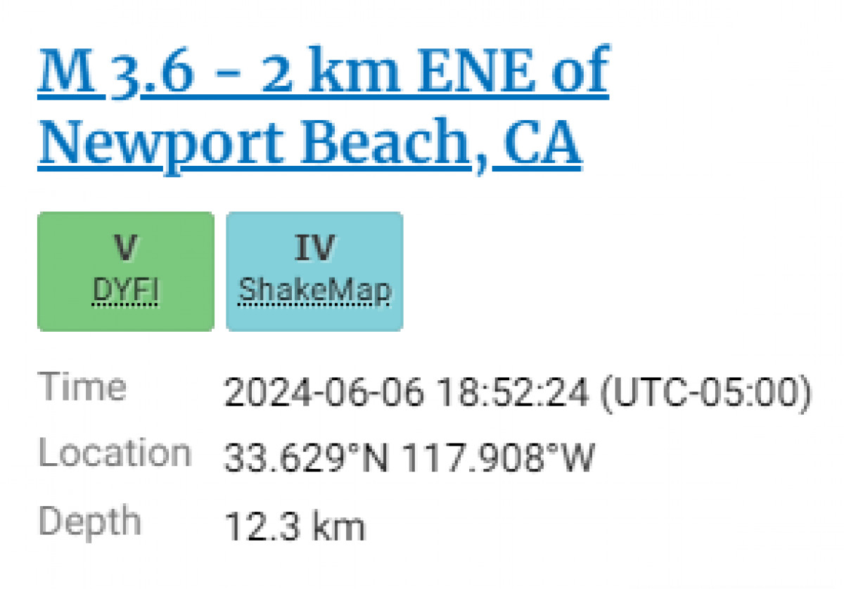 Ultimo sismo registrado en EE.UU. el 6 de junio