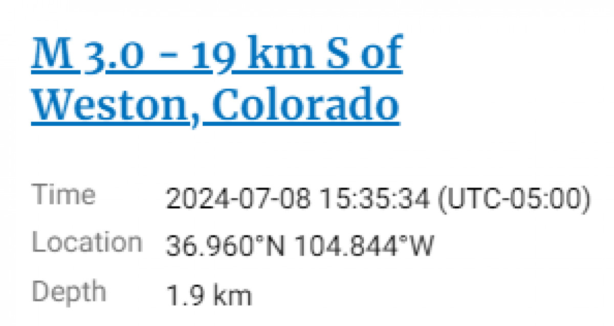 Terremoto en Colorado el 8 de julio