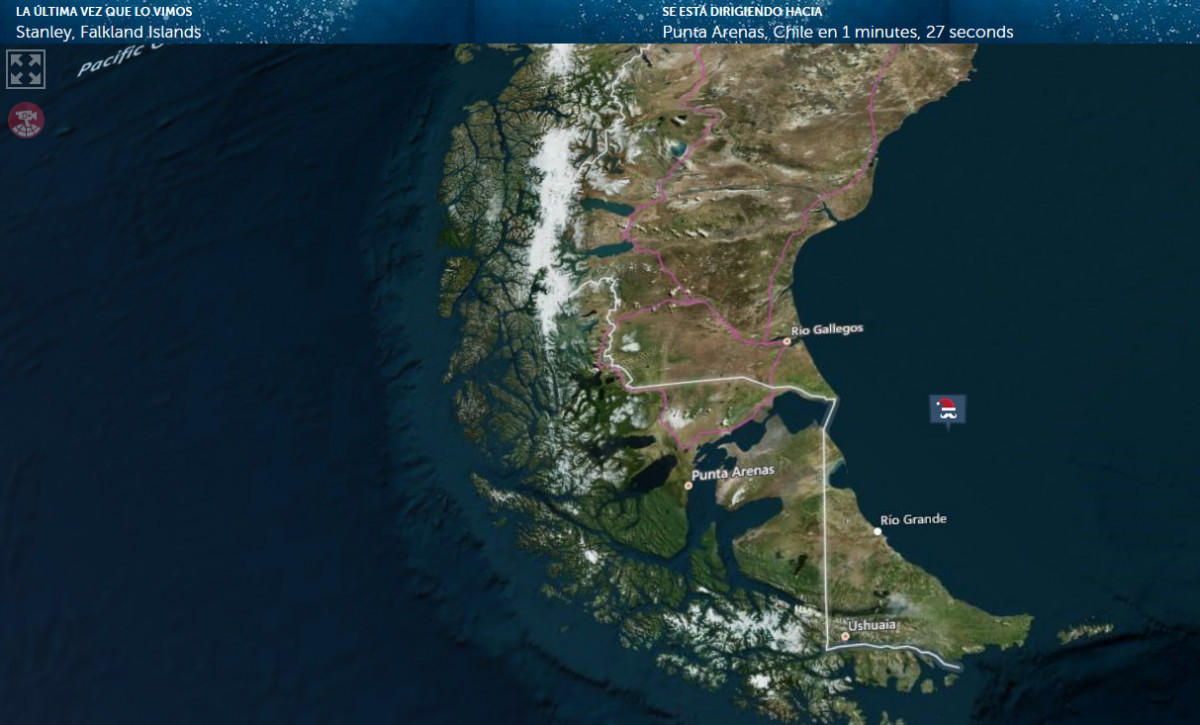 Santa Claus a punto de llegar a Sudamérica. Foto: Norad.