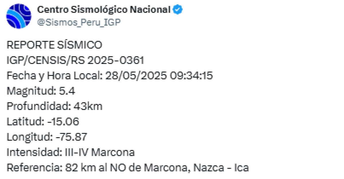 Temblor en Nazca, Ica.