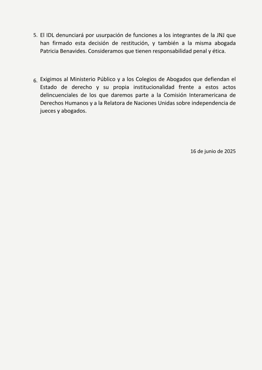IDL rechaza intento de Benavides de ingresar a la fuerza al local de la Fiscalía. 