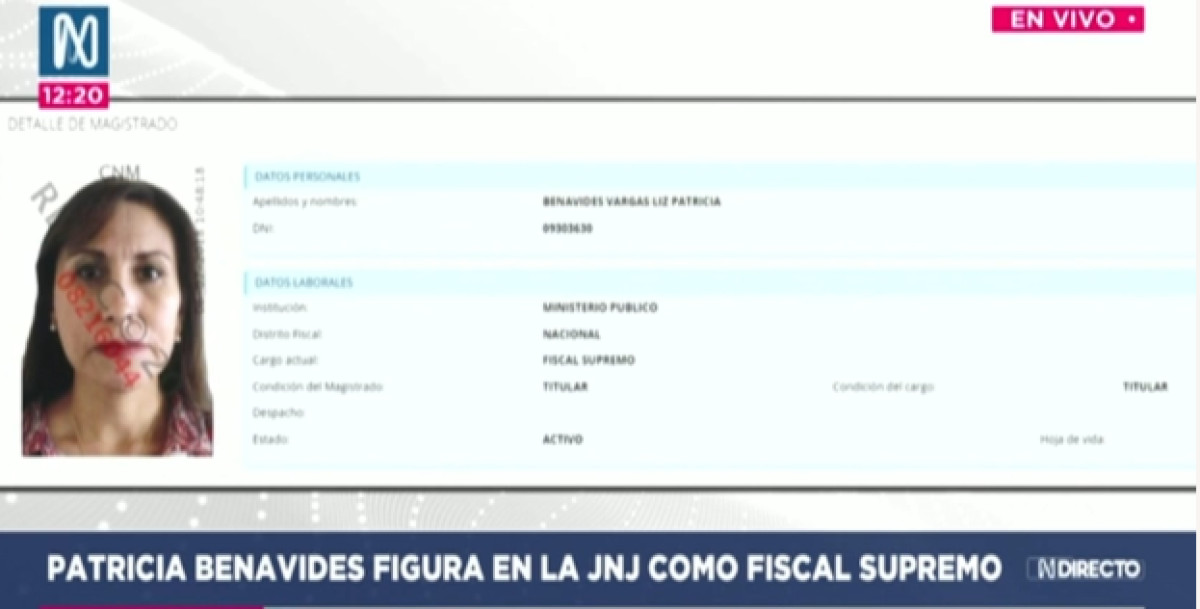 Patricia Benavides ya aparece como fiscal suprema en la web de la JNJ. Créditos: Canal N.