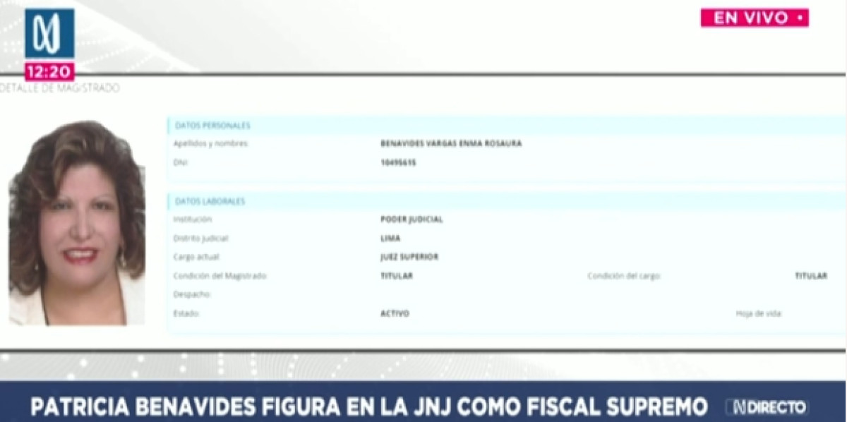 Emma Benavides ya aparece como jueza en la web de la JNJ. Créditos: Canal N.
