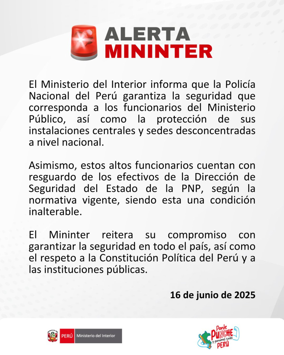 Comunicado del Ministerio del Interior. Foto: difusión