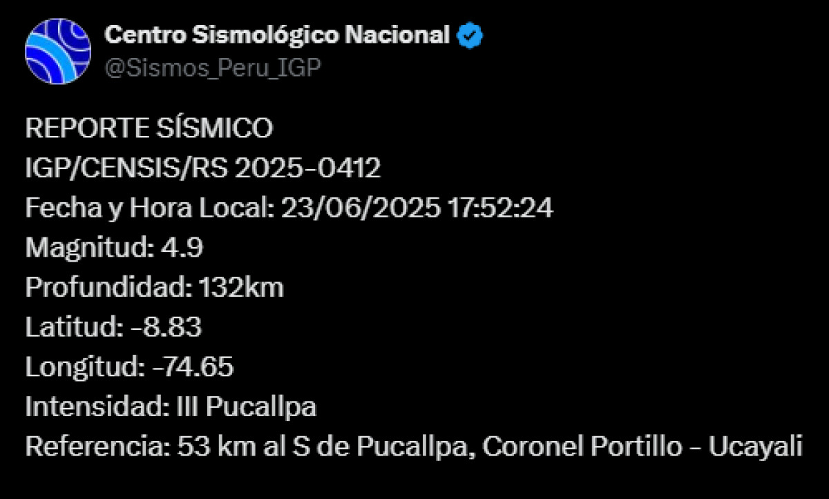 temblor sismo Ucayali