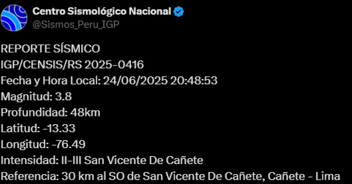 Temblor este 24 de junio en Perú.