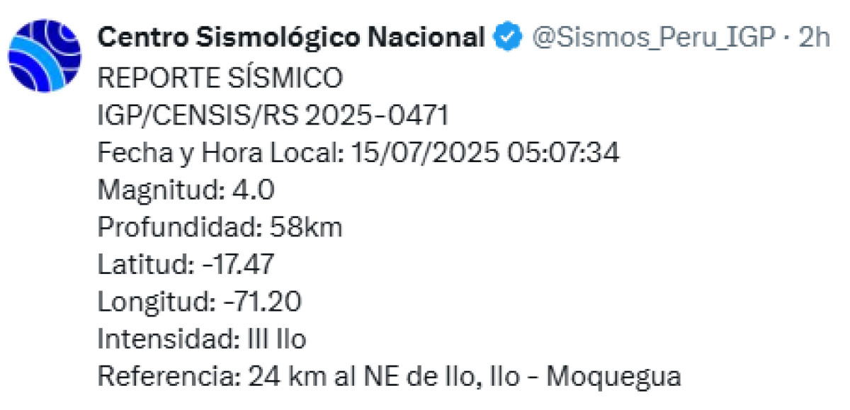 Sismo de magnitud 4 se registró hoy en Moquegua. Foto: IGP.