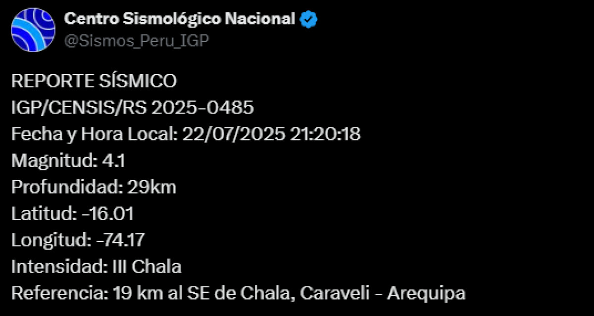 Temblor en Arequipa.
