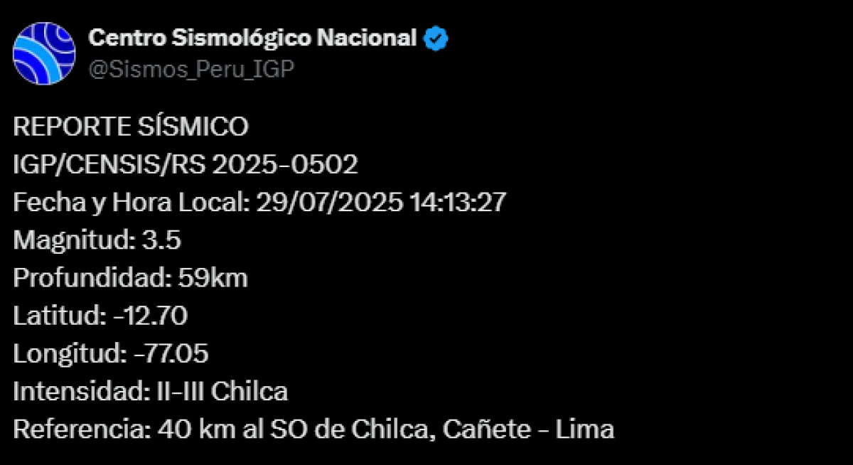 Temblor hoy 29 de julio.