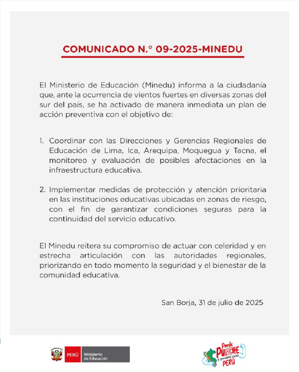 Comunicado de Minedu.