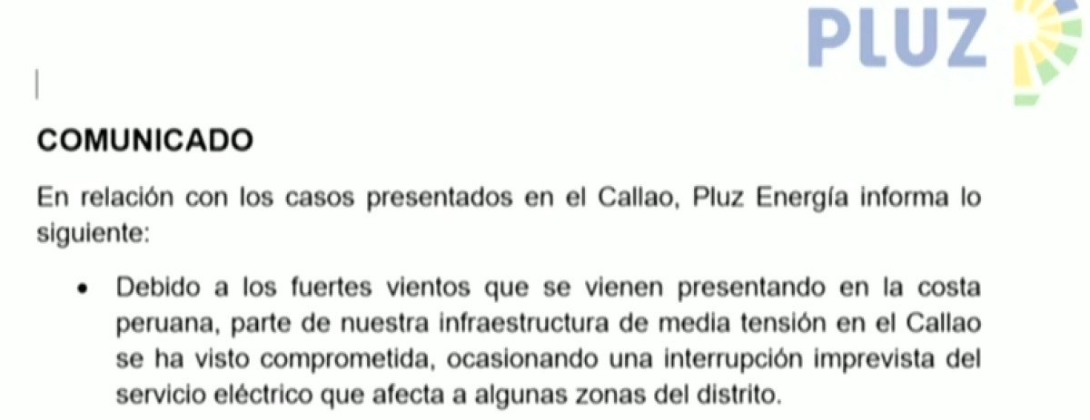 Comunicado de Pluz Perú.