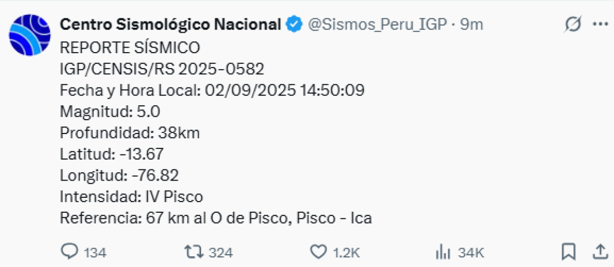 Sismo hoy
