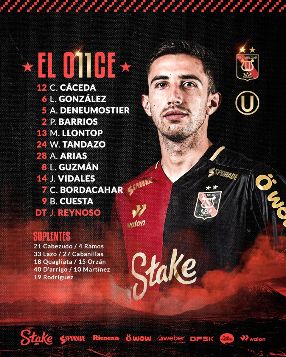 Alineación de Melgar ante Universitario.