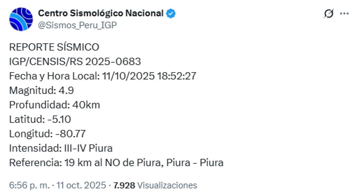 Temblor en Piura