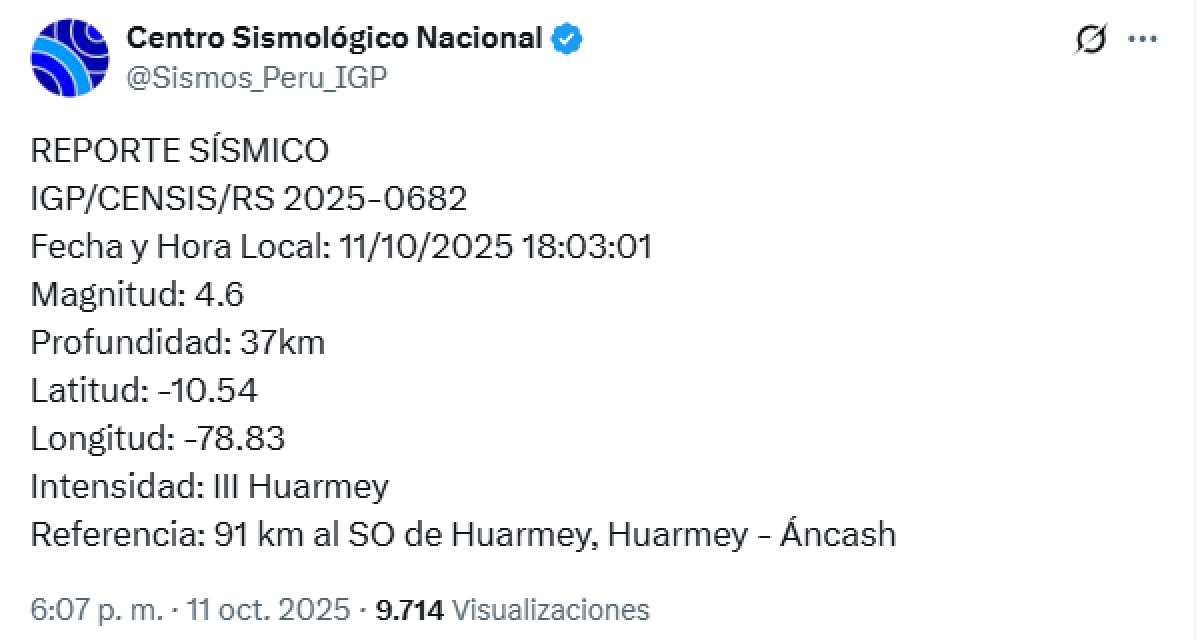 Temblor en Áncash.