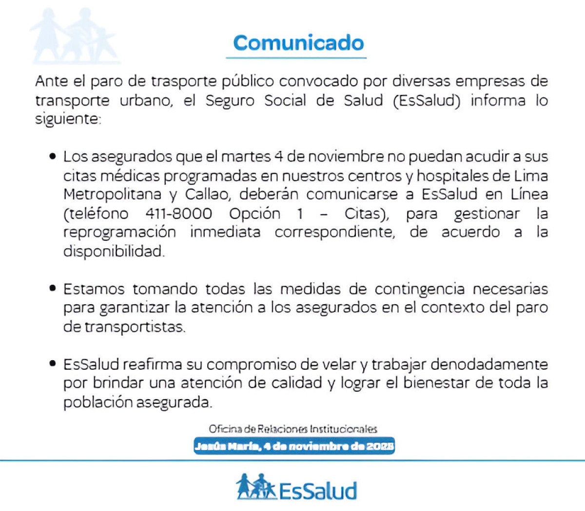 Comunicado EsSalud.