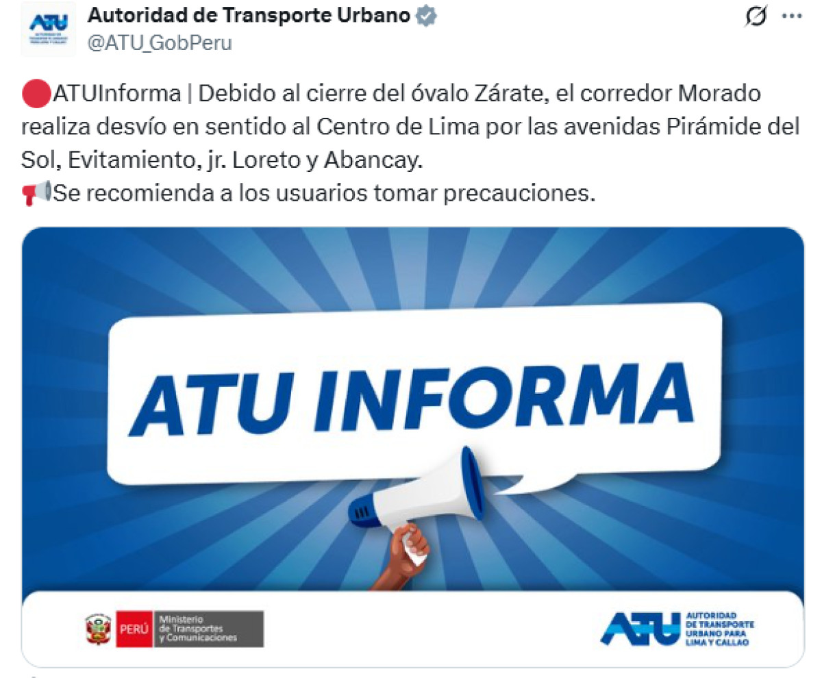 Desvío del corredor Morado.