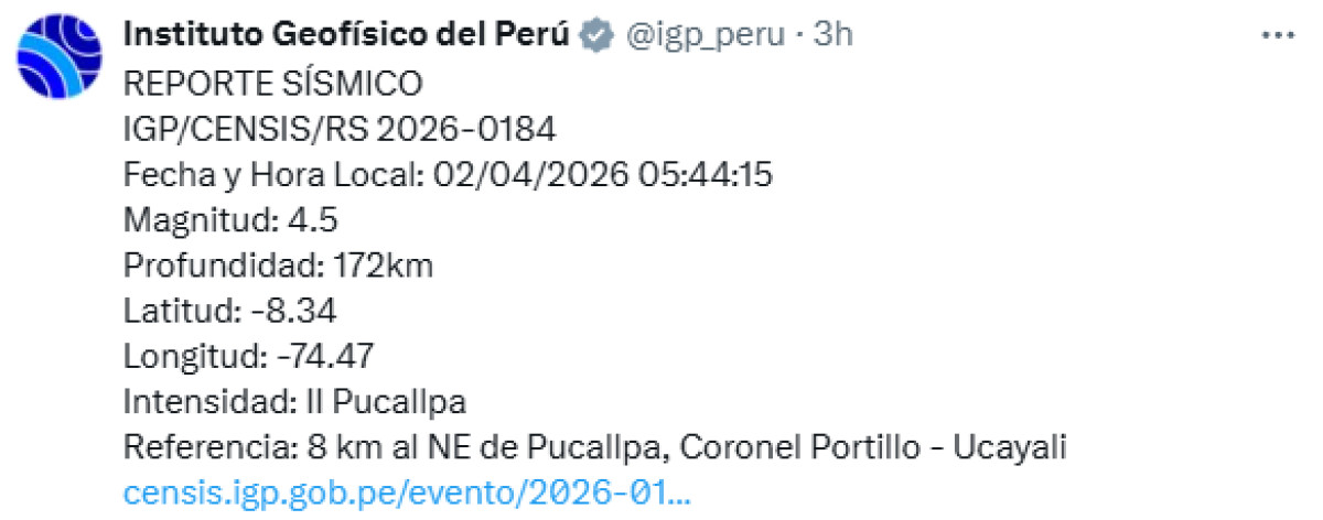 Temblor hoy Perú