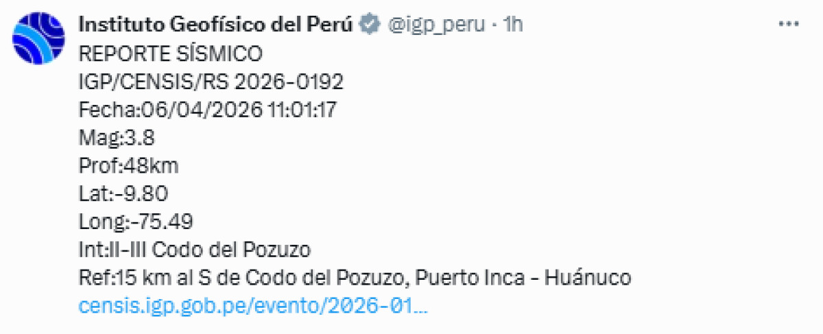 Sismo en Huánuco