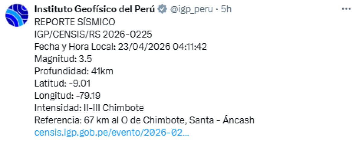 Último temblor de hoy