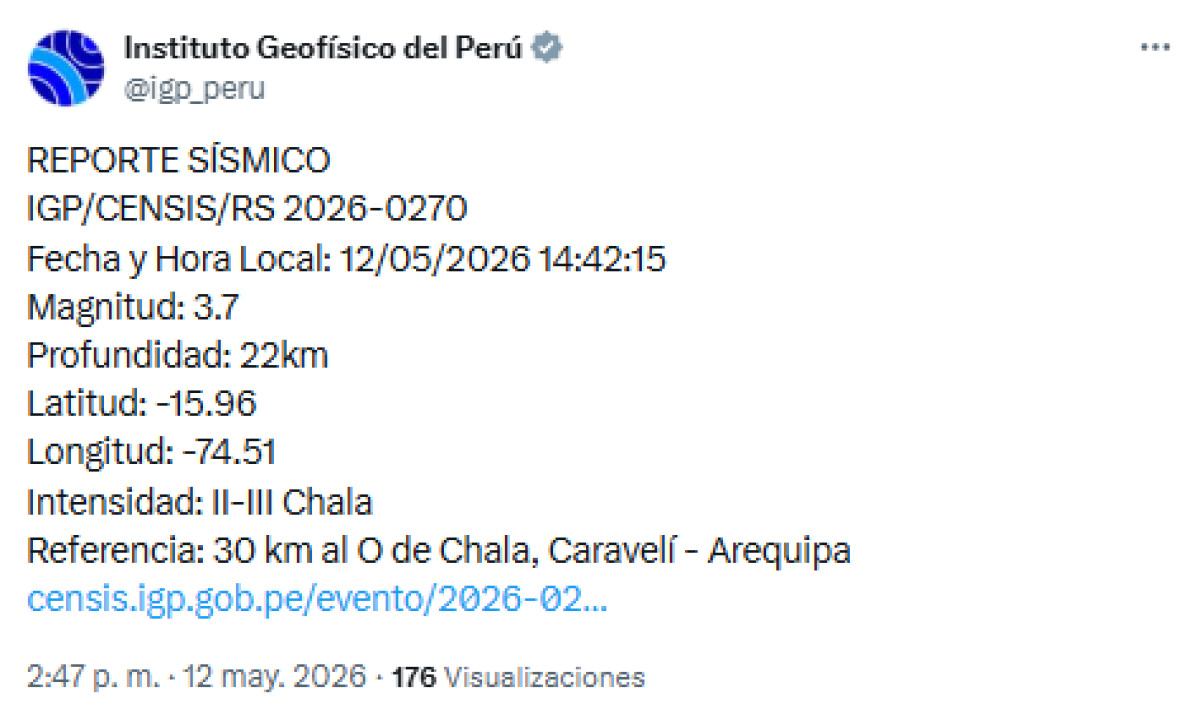 Temblor hoy
