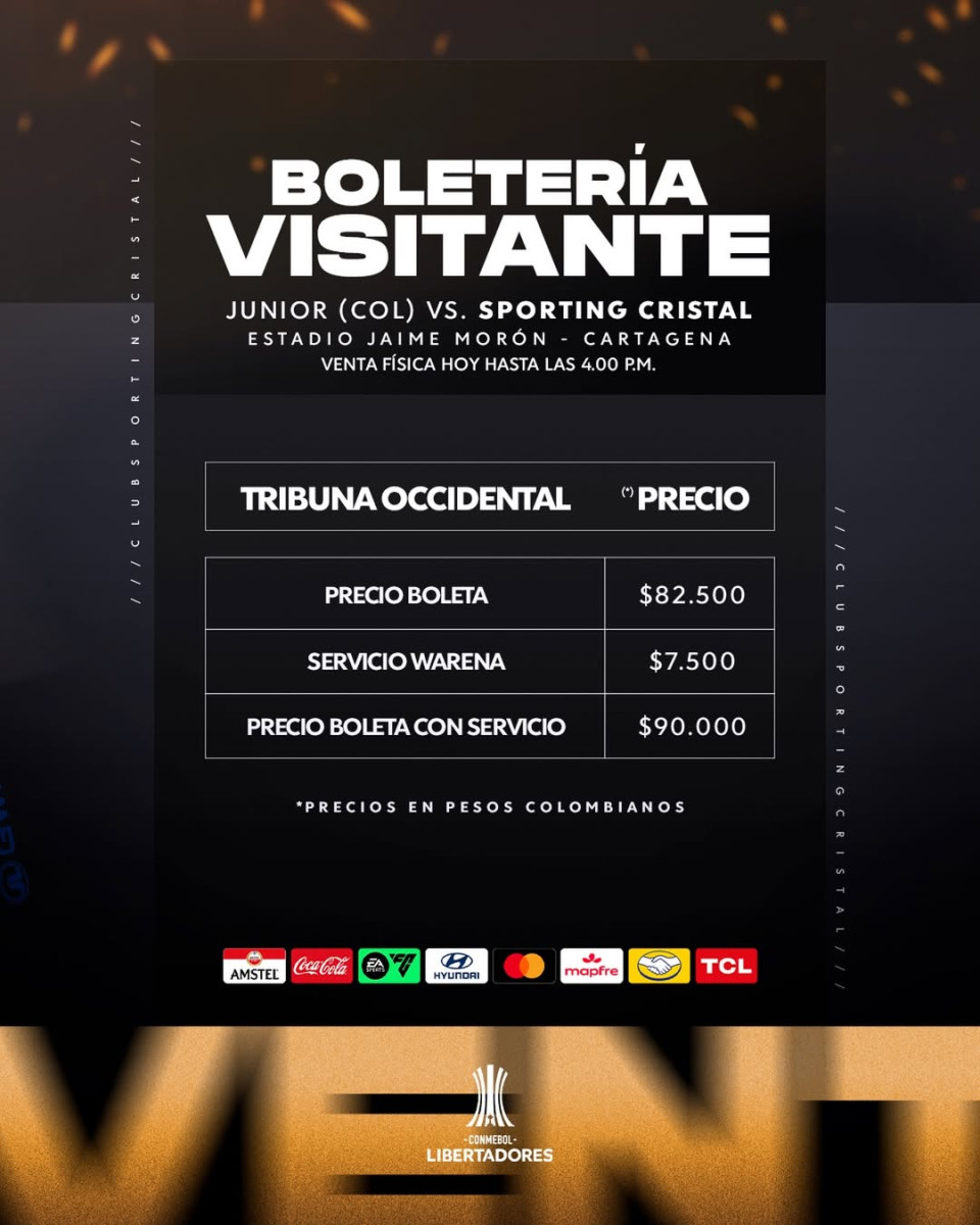 Entradas Sporting Cristal vs Junior