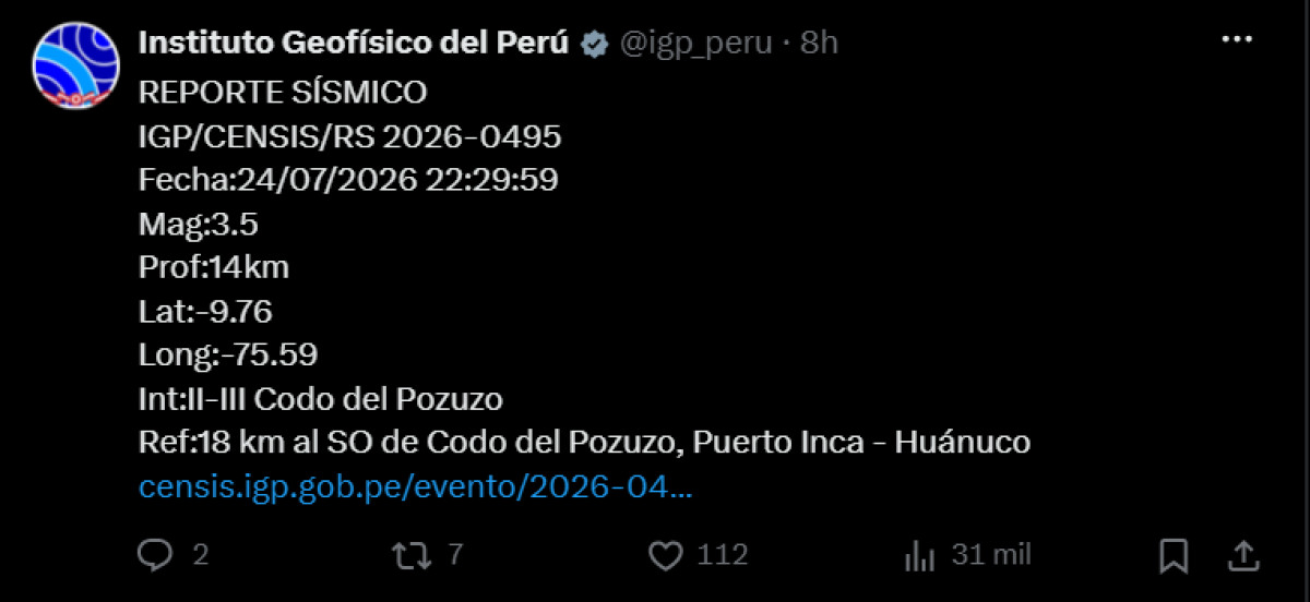Sismo en Huánuco