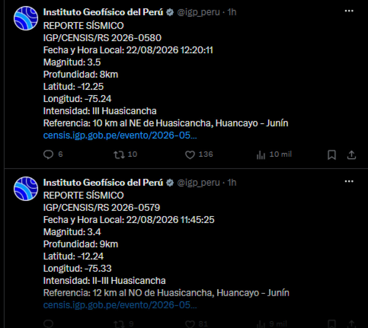 Sismos en Junín