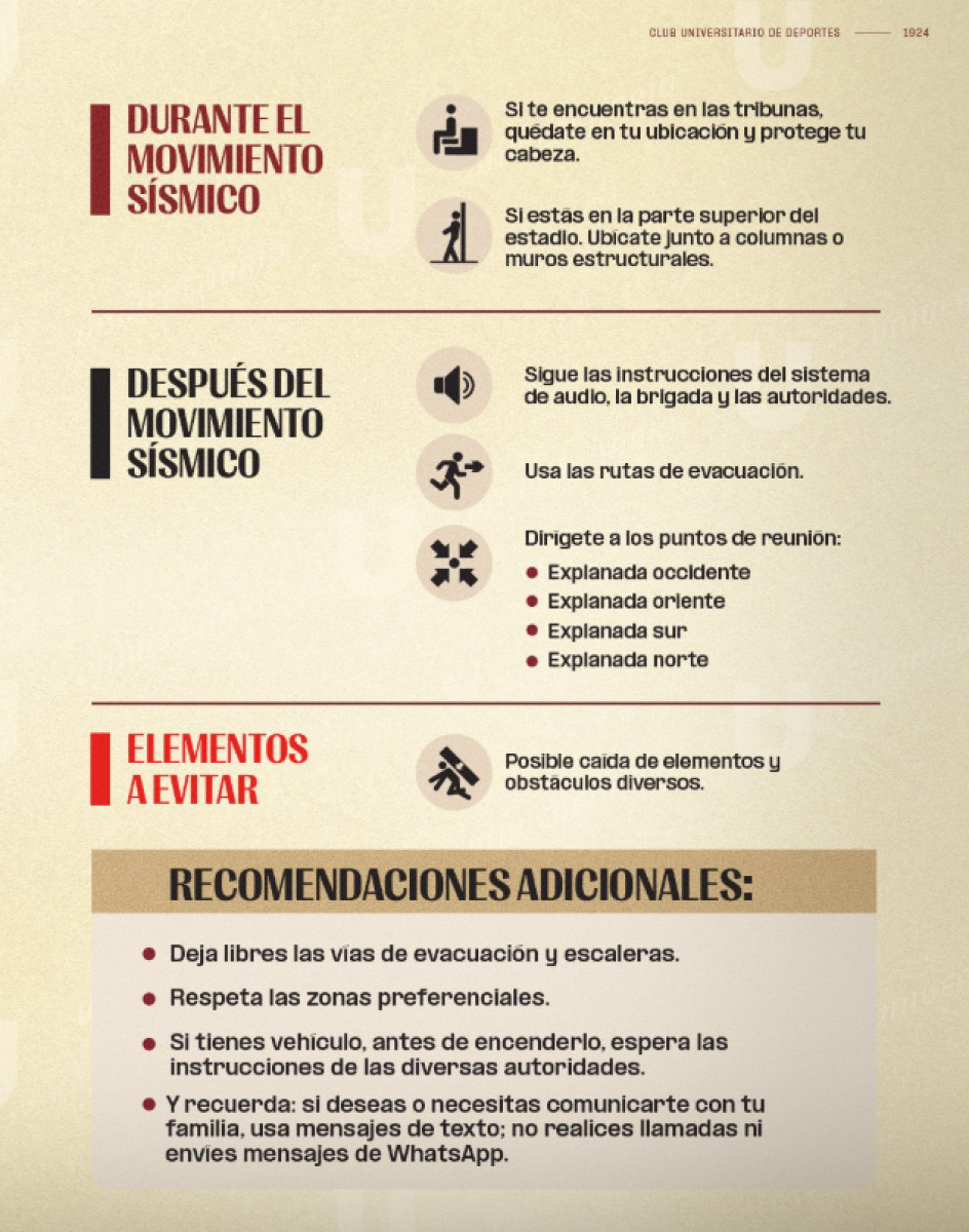 Recomendaciones ante una emergencia en el Estadio Monumental U Marathon