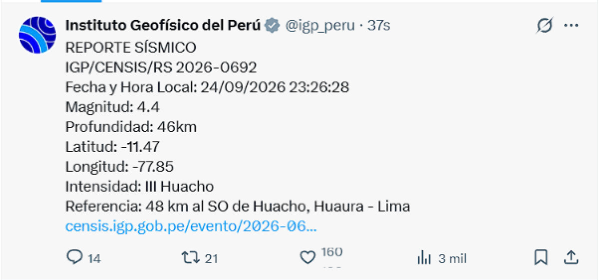 Sismo en Perú