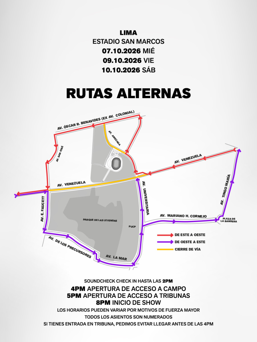 Rutas alternas para los conciertos de BTS en Lima 2026. Foto: difusión.
