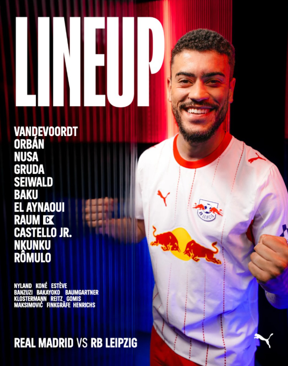 Alineación de RB Leipzig para la Champions League. Foto: RB Leipzig