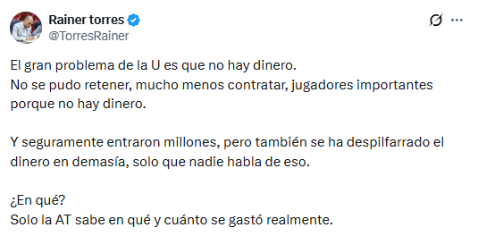 Rainer Torres criticó la gestión de Franco Velazco